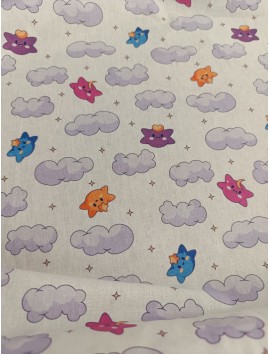 Tela de algodón estampado nubes y estrellas