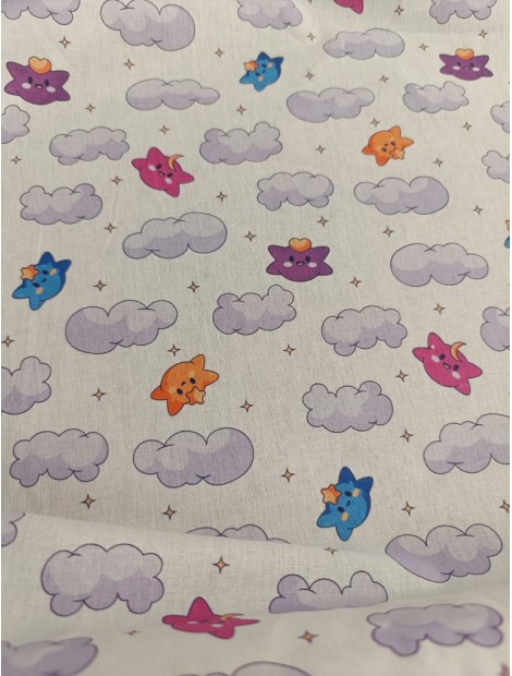 Tela de algodón estampado nubes y estrellas