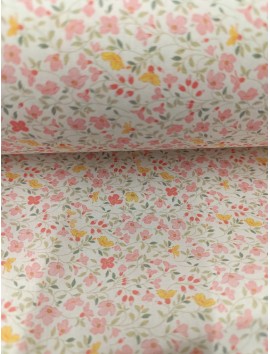 Tela de algodón estampado flores rosas  y amarillas en 280