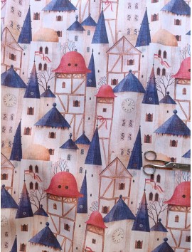 Loneta estampado castillo cuento de hadas