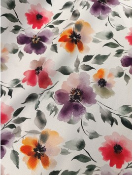 Tela para Mantel flores moradas, anti manchas