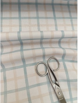 Tela para Mantel cuadro menta y beige, anti manchas