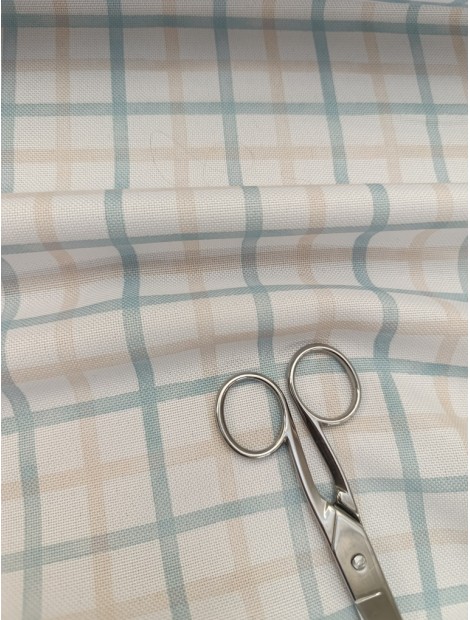 Tela para Mantel cuadro menta y beige, anti manchas