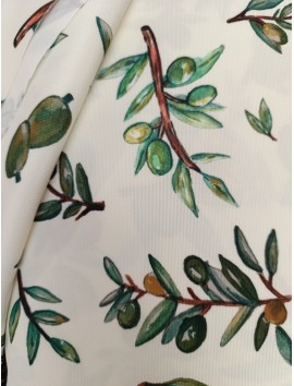 Tela para Mantel aceitunas y ramas de olivo, anti manchas