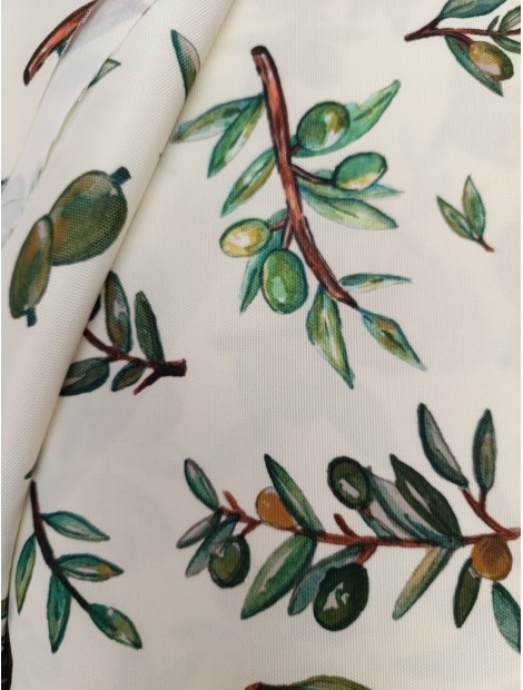 Tela para Mantel aceitunas y ramas de olivo, anti manchas