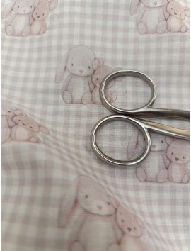 Tela de algodón  vichy beige en 280 de conejitos y ratones