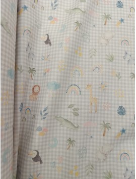 Tela de algodón  vichy en 280 de animales y arcoiris