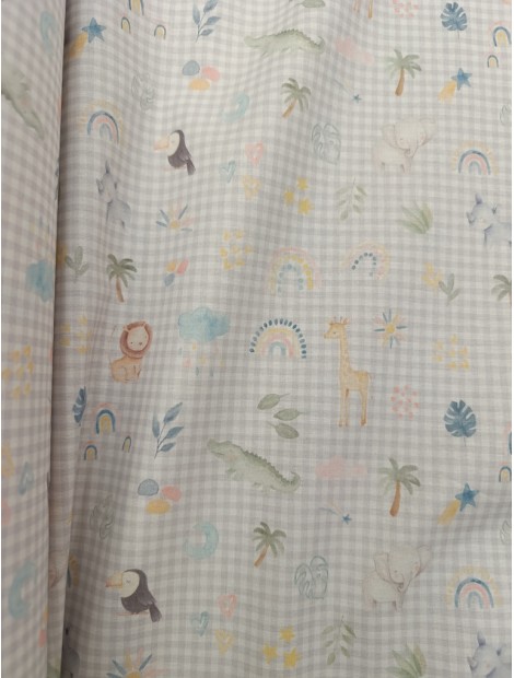 Tela de algodón  vichy en 280 de animales y arcoiris