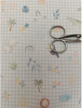 Tela de algodón  vichy en 280 de animales y arcoiris