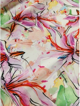 Tela crepe bielastico lirios acuarela