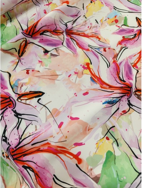 Tela crepe bielastico lirios acuarela