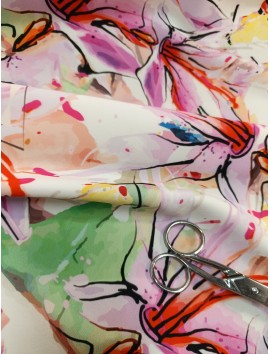 Tela crepe bielastico lirios acuarela