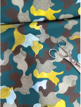 Tela crepe bielastico estampado militar