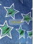 Tela vaquera ,  azul estrellas verdes (devore)