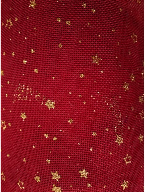 Arpillera Navidad roja con estrellas doradas