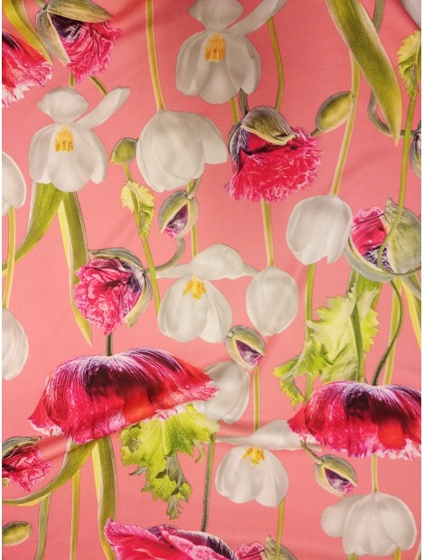 Tela Stretch bielástico tulipanes y rosales