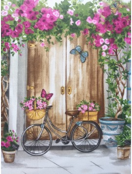 Tela para Mantel bicicletas y mariposas