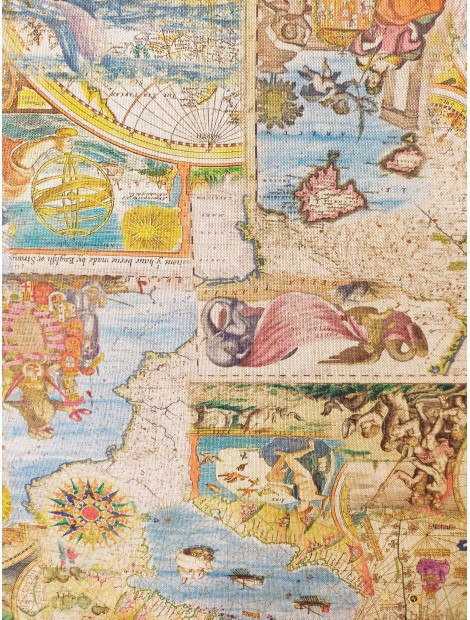 Tela de loneta algodón mapas antiguos Hisoania