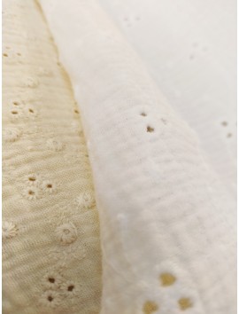 Tela doble gasa bambula algodón flor beige