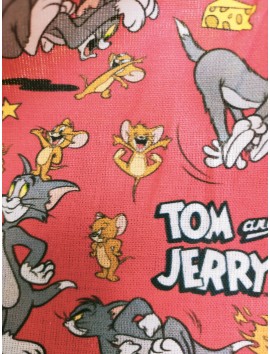 Tela de algodón Tom y Jerry fondo rojo