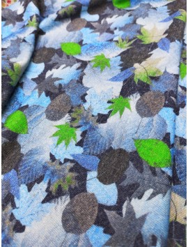 Tela de Punto jersey hojas tonos azules