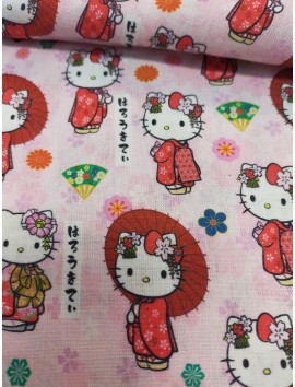 Tela de algodón Hello Kitty fondo rosa