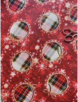 Tela de Mantel antimanchas de Navidad bolas cuadro escoces